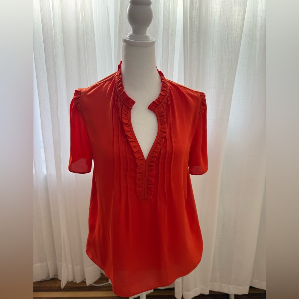 Ann Tylor - Vibrant Red/Orange Ruffle Blouse - Size S